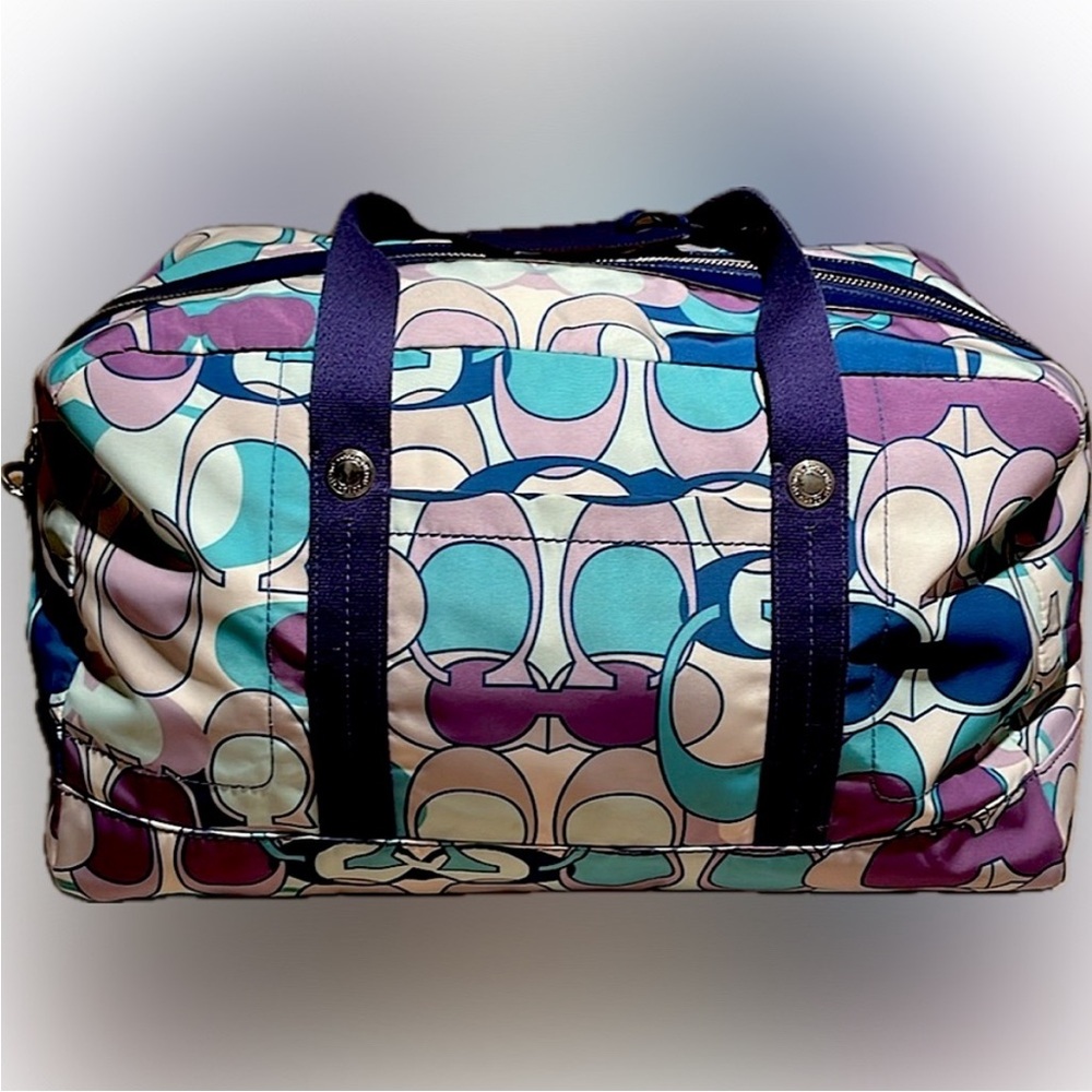 Coach Kyra F77297 Large Duffle Bag Big C Blue, Cream, Purple